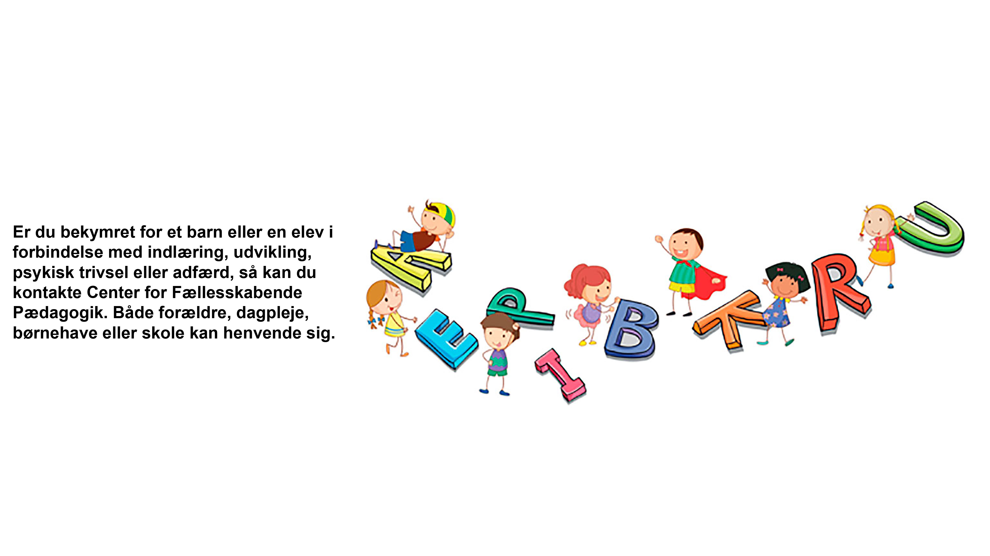 Tegning med børn og bogstaver og tekst omkring CFP